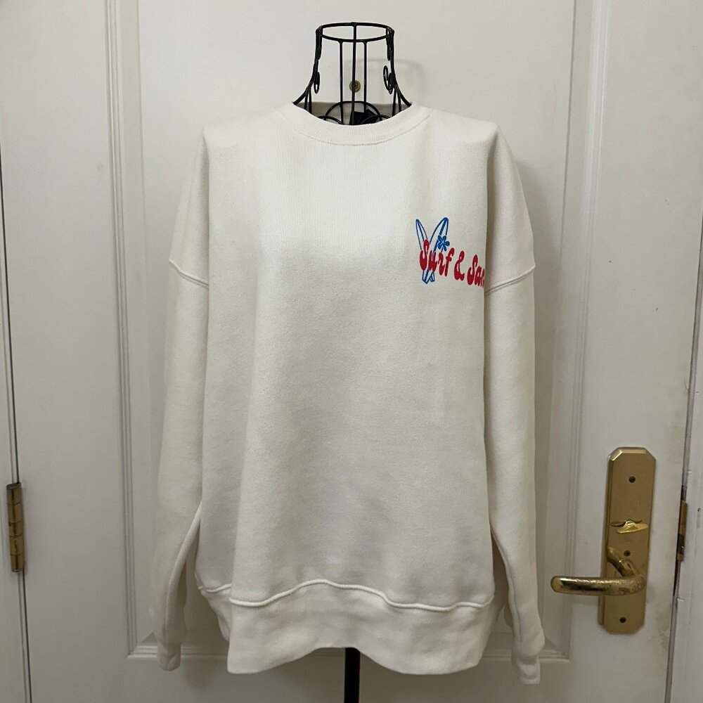 GUC Wild Fable White With Graphic Print Pullover Fleece Sweatshirt Size XS